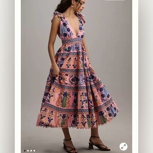 FARM RIO SEASHELL TAPESTRY MIDI DRESS